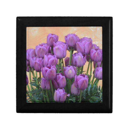 Beautiful purple spring tulips jewelry box