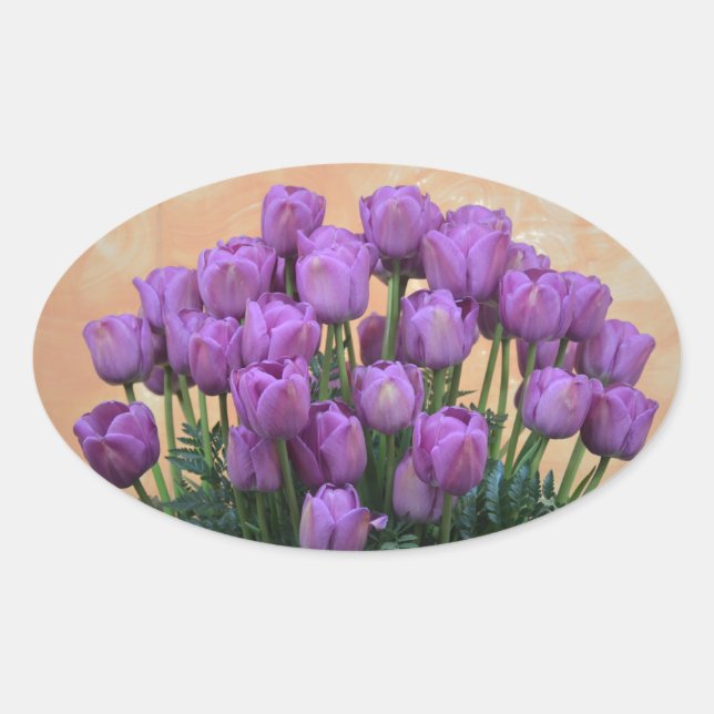 Beautiful purple spring tulips oval sticker (Front)
