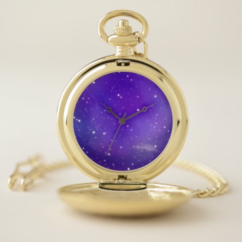 Beautiful Purple Starry Sky Galaxy Art Pocket Watch
