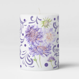 Beautiful purple summer meadow flowers pillar candle