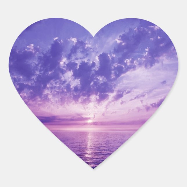 Beautiful purple sunset heart sticker (Front)