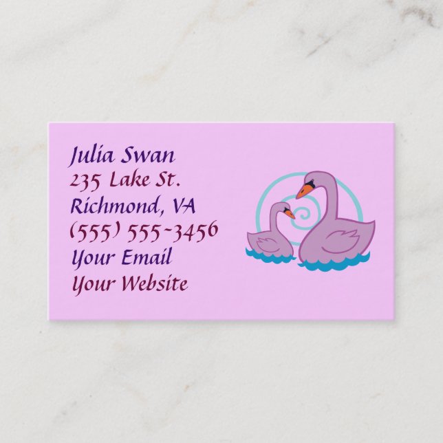 Beautiful Purple Swan Business Cards (Front)