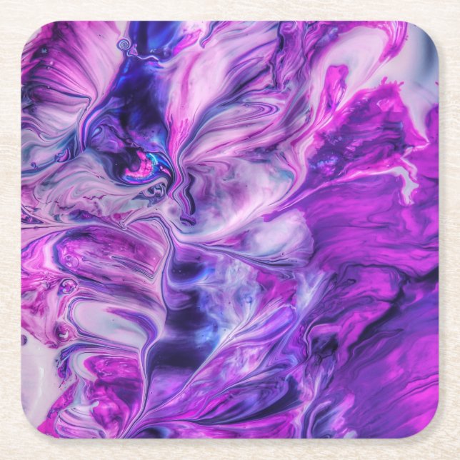 Beautiful Purple Swirls Smokey Background Square Paper Coaster (Front)