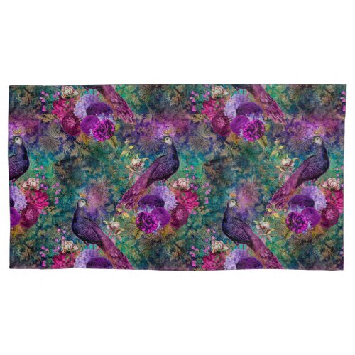 Beautiful Purple Teal Peacock Floral Pillow Case