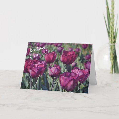 Beautiful Purple Tulip Flowers Birthday Card