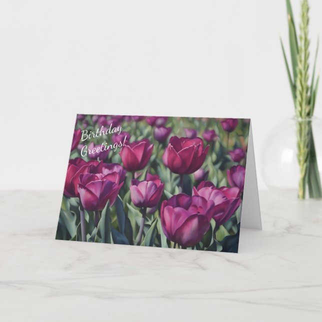 Beautiful Purple Tulip Flowers Birthday Card (Front)