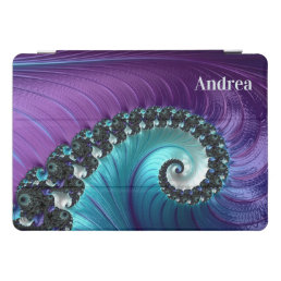 Beautiful Purple Turquoise Gradient Spiral Fractal iPad Pro Cover
