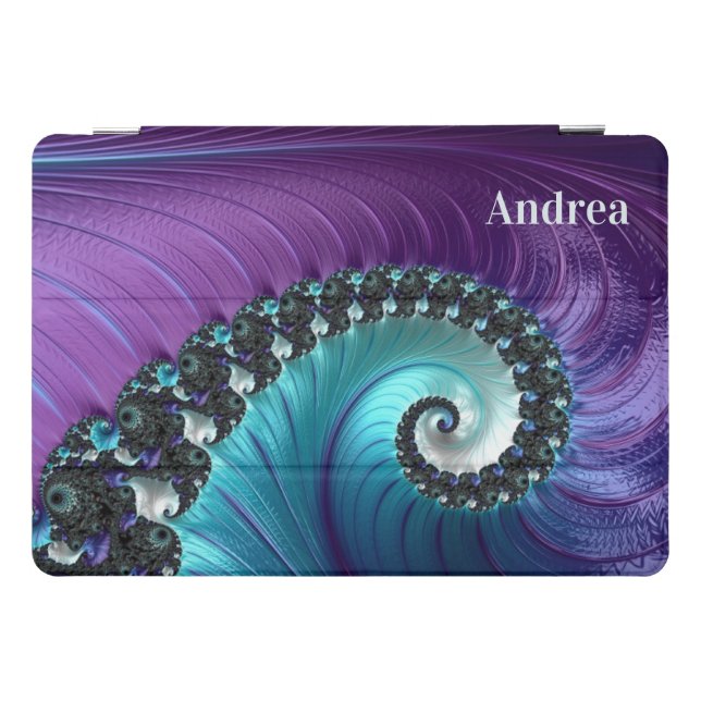 Beautiful Purple Turquoise Gradient Spiral Fractal iPad Pro Cover (Horizontal)