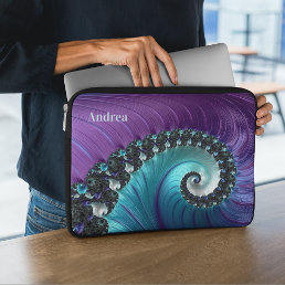 Beautiful Purple Turquoise Gradient Spiral Fractal Laptop Sleeve