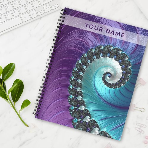 Beautiful Purple Turquoise Gradient Spiral Fractal Notebook