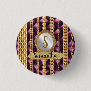 Beautiful Purple Velvet Gold Monogram Elegant Chic Button