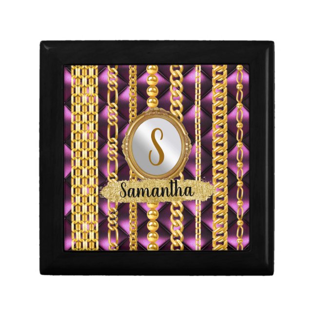 Beautiful Purple Velvet Gold Monogram Elegant Chic Gift Box (Front)