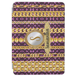 Beautiful Purple Velvet Gold Monogram Elegant Chic iPad Air Cover