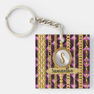 Beautiful Purple Velvet Gold Monogram Elegant Chic Keychain