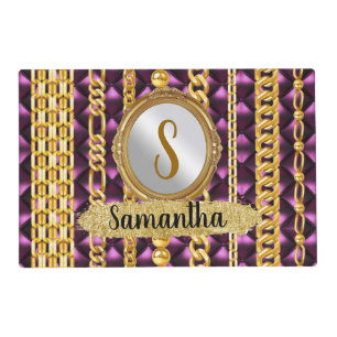 Beautiful Purple Velvet Gold Monogram Elegant Chic Placemat