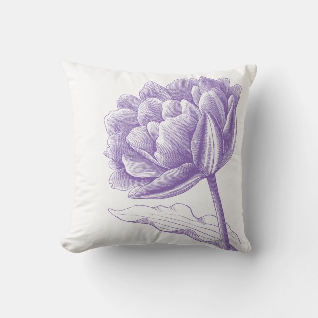 Beautiful Purple Vintage Floral Illustration Throw Pillow (Front)