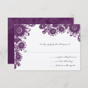 Beautiful Purple Vintage Flower Wedding RSVP Card