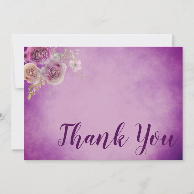 Beautiful purple watercolor floral thank you card (Front)