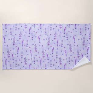 Beautiful Purple Watercolor Lavender Flower Beach Towel