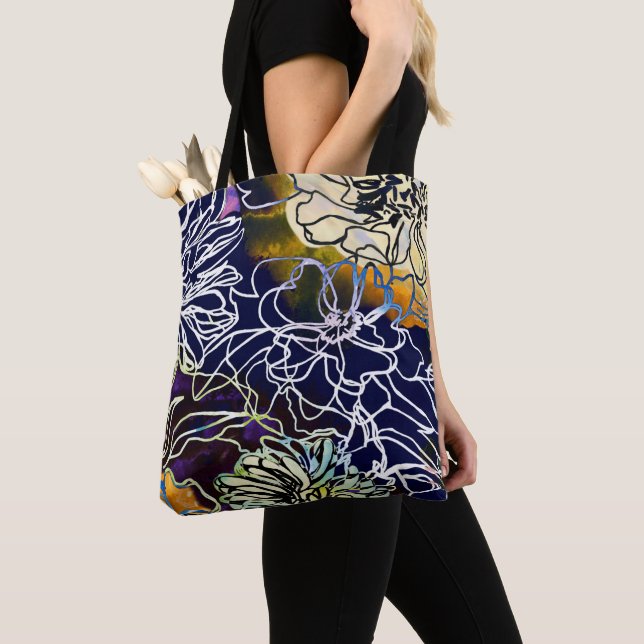 Beautiful Purple, white, blue yellow flower design Tote Bag (Close Up)