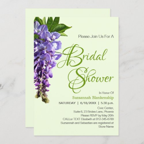 Beautiful Purple Wisteria Flowers Bridal Shower Invitation