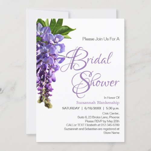 Beautiful Purple Wisteria Flowers Bridal Shower Invitation
