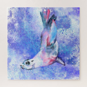 Beautiful Puzzle with Happy Seal Swimming