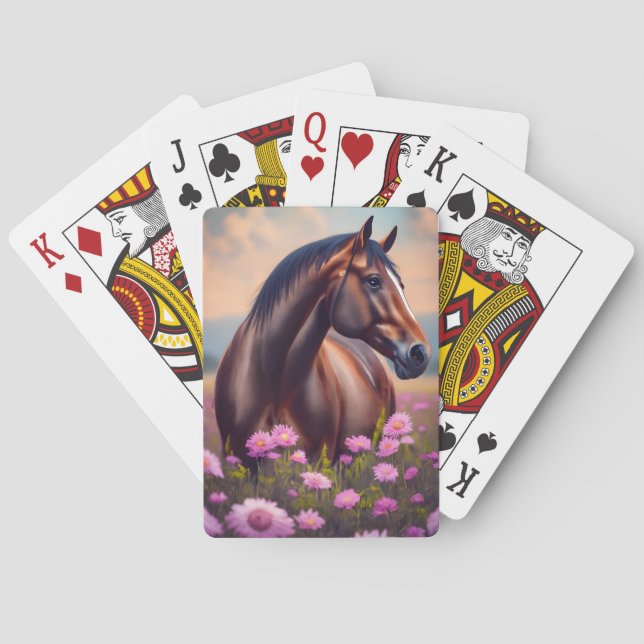 Beautiful Quarter Horse with flowers Poker Cards (Back)