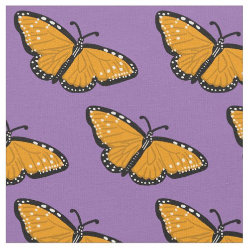 Beautiful Queen Butterflies Pattern Orange Purple Fabric