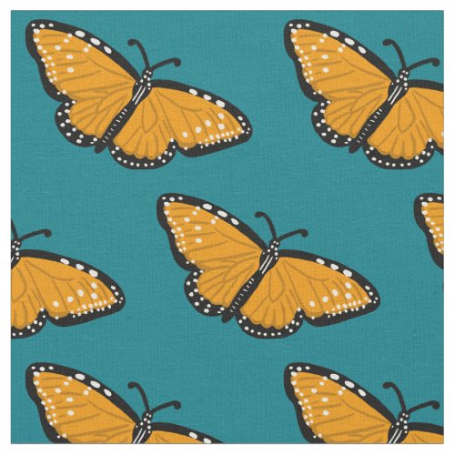 Beautiful Queen Butterflies Pattern Orange Teal Fabric