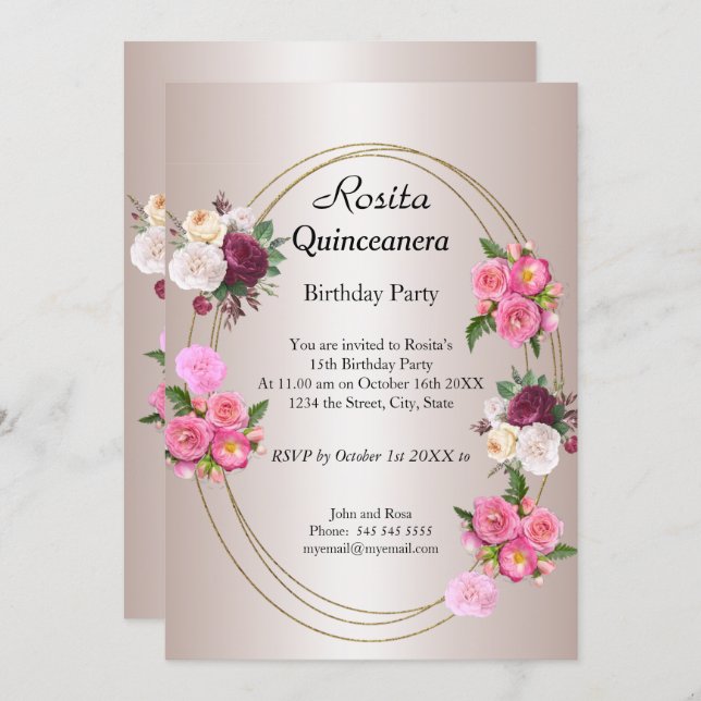 Beautiful Quinceanera Light Pink birthday party Invitation (Front/Back)