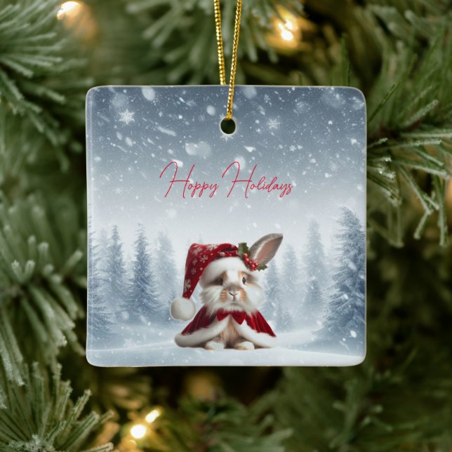Beautiful Rabbit Christmas Ceramic Ornament (Tree)