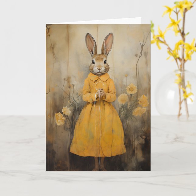 Beautiful Rabbit in a Yellow Dress all occasions Card (Yellow Flower)