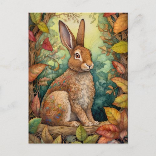 Beautiful Rabbit In The Autumn Forest Art Postcard