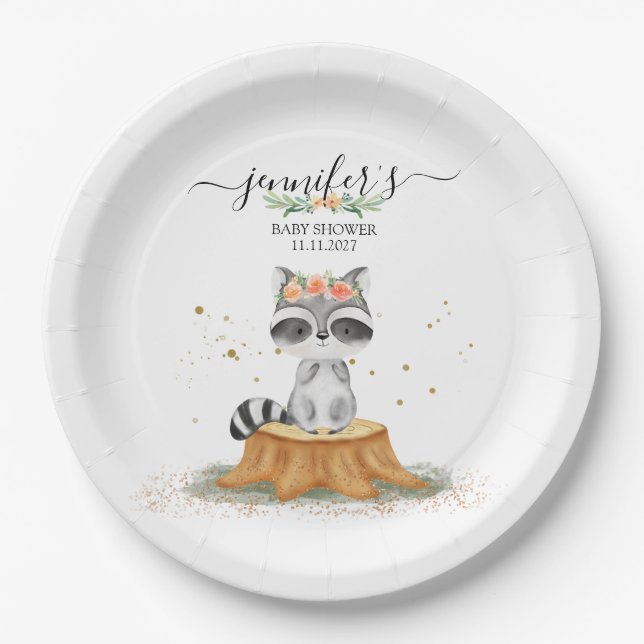 Beautiful Raccoon Nature Baby Party Paper Plates (Front)