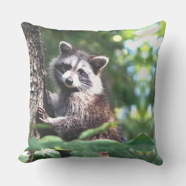 Beautiful raccoon on the jungle throw pillow (Front)