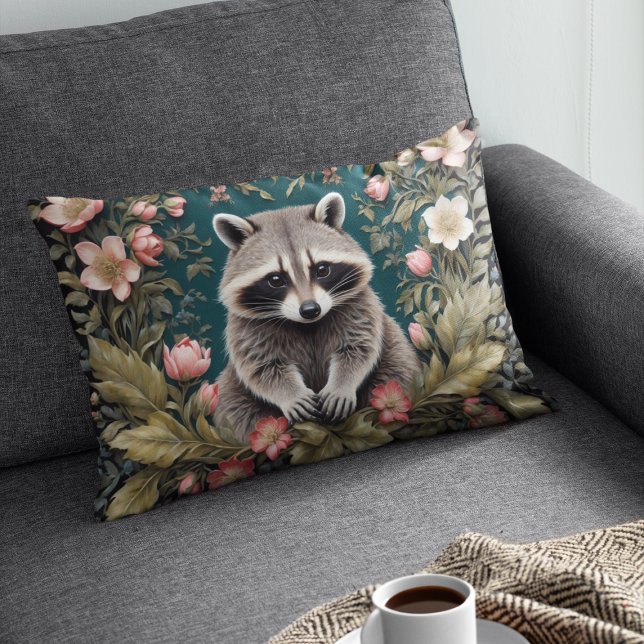 Beautiful Racoon Pink Floral Accent Pillow (Creator Uploaded)