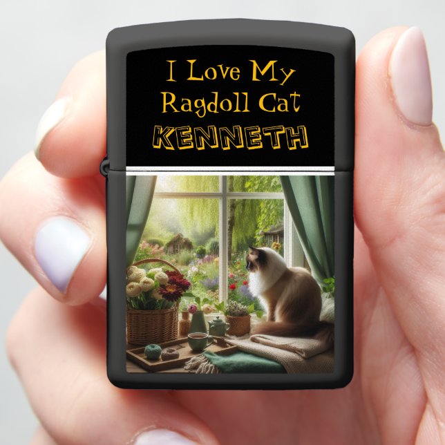 Beautiful Ragdoll Cat by the Window Zippo Lighter (In Hand)