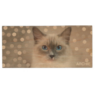 Beautiful Ragdoll Cat & Editable Name Wood Flash Drive