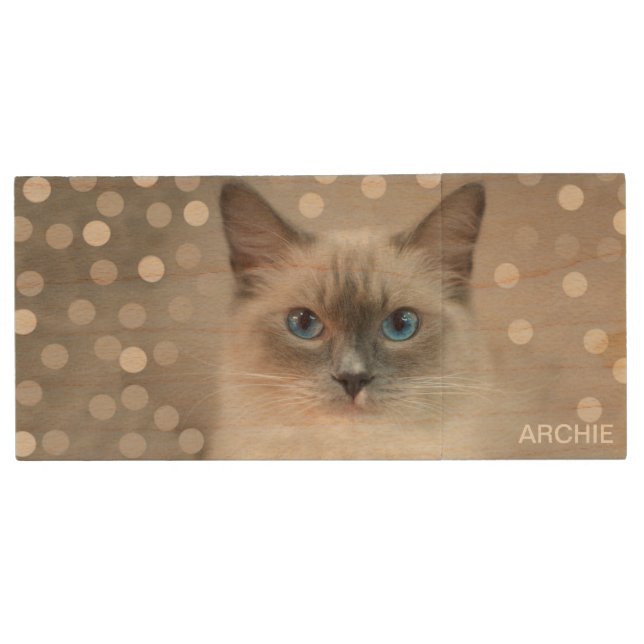 Beautiful Ragdoll Cat & Editable Name Wood Flash Drive (Front)