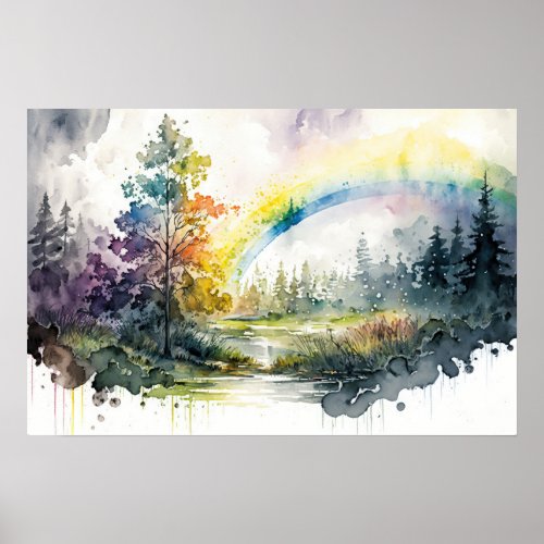 Beautiful Rainbow After The Rain in The Forest Poster