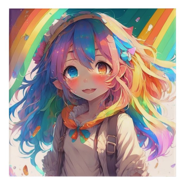 Beautiful Rainbow Anime Girl Acrylic Print (Front)