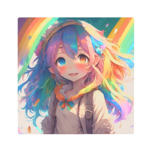 Beautiful Rainbow Anime Girl Metal Print