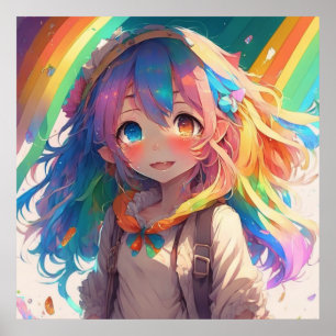 Beautiful Rainbow Anime Girl Poster