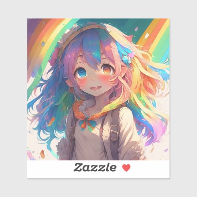 Beautiful Rainbow Anime Girl Sticker (Sheet)