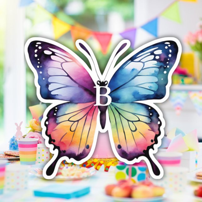 Beautiful Rainbow Butterfly Candy Kisses Monogram Sticker (Creator Uploaded)