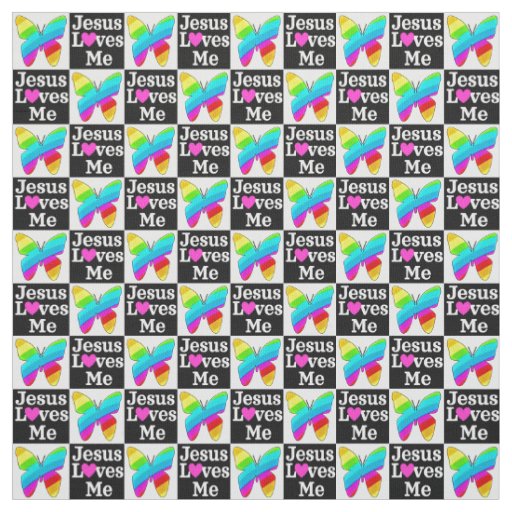 BEAUTIFUL RAINBOW BUTTERFLY JESUS LOVES ME FABRIC