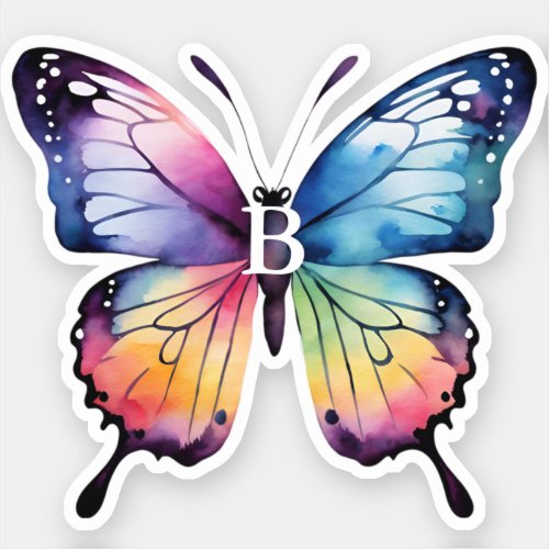 Beautiful Rainbow Butterfly Name Monogram Sticker