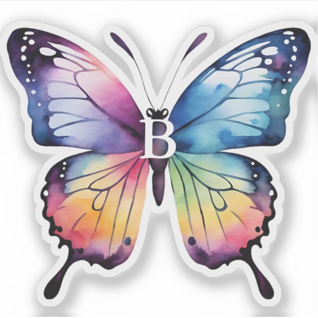 Beautiful Rainbow Butterfly Name Monogram Sticker (Front)