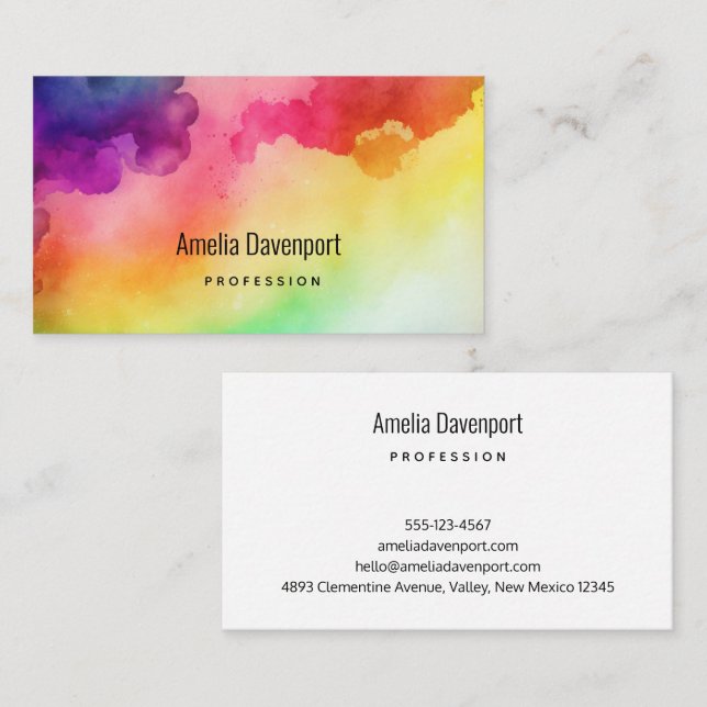 Beautiful Rainbow Color Splatters Abstract Design Business Card (Front/Back)